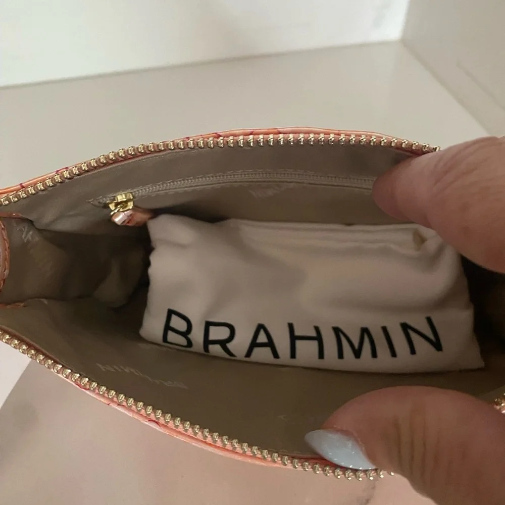 Brahmin Daisy APRICOT ROSE Wristlet Clutch & Clip On Britt Card Coin Wallet-2 PC - Picture 11 of 16